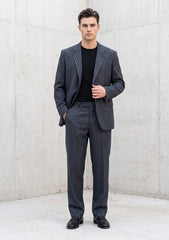 Scabal Super Fine Texture Stripe Selvage Wool Fabric - D Grey
