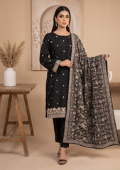 Winter - Fancy Silk Embroidered - 3 Pcs Suit - D#05 - Black