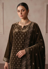 Winter - Riwaj - Velvet Stone Work 3 Pcs Suit - D#05 - M Brown