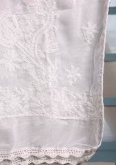 Lawn Chikankari Summer Shawl D#16 - White