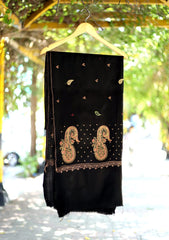 Embroidered Wool Shawl D - 83 - Black