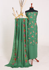 Winter - Riwaj - Printed Cotray Suit - Wool Shawl - D#16 - D Green