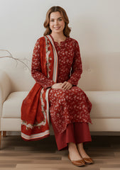Winter - Riwaj - Velvet Suit - Printed Edit - D#25 - D rust