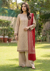 Winter - Riwaj - Pashmina Embroidered Suit - Premium 25 - D#01 - Fawn