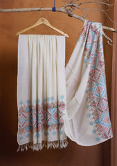 Pashmina Needle Work Jaaldar Shawl D#09 - Off White