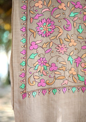 Pashmina Wool Embroidered Shawl D - 03 - L Brown