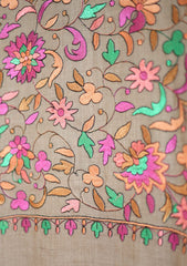 Pashmina Wool Embroidered Shawl D - 03 - L Brown