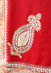 Pashmina Emb Palu Border Shawl D - 15 - Red