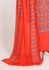 Winter - Riwaj - Printed Cotray Suit - Wool Shawl - D#05 - Red