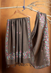 Pashmina Needle Work Shawl D#14 - Brown