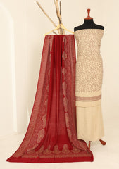 Winter - Riwaj - Pashmina Embroidered Suit - Premium 25 - D#01 - Fawn