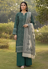 Winter - Riwaj - Pashmina Embroidered Suit - Premium 25 - D#01 - D Green