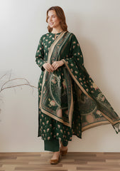 Winter - Riwaj - Velvet Suit - Printed Edit - D#37 - Green