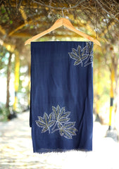 Pashmina Wool Needle Work Shawl D - 27 - N Blue