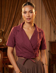 Pret - Moven - Cotton Collar tie Top - Maroon