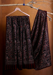 Pashmina Jamawar Ari Work Shawl D#02 - R Black