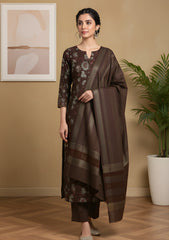 Winter - Riwaj - Embroidered Peach Leather Suit - D#01 - Chocolate