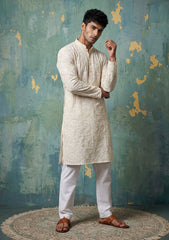 Elite Men China Boski Zari Embroidered Blue Selvage - Off White