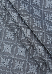 Elite Men Embroidered Selvage Crinkle Chiffon Fabric - D Grey