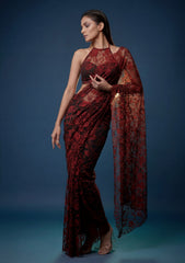 Formals - Chantilly Lace Saree - Maroon