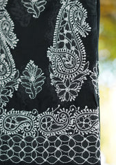 Lawn Chikankari Shawl D - 12 - Black