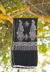 Lawn Chikankari Shawl D - 12 - Black