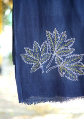 Pashmina Wool Needle Work Shawl D - 27 - N Blue