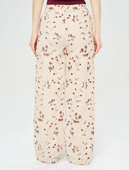 Pret - Moven - Palazzo Pants with Floral Embroidery and Sequins, Elastic Waistband - Skin