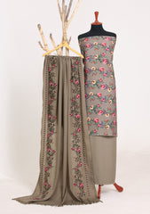 Winter - Riwaj - Printed Cotray Suit - Wool Shawl - D#09 - M Grey