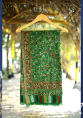 Pashmina Kaani Work Shawl D - 01 - D Green