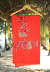 Pashmina Wool Needle Work Shawl D - 13 - Orange