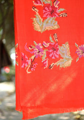 Pashmina Wool Needle Work Shawl D - 13 - Orange