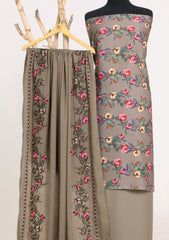 Winter - Riwaj - Printed Cotray Suit - Wool Shawl - D#09 - M Grey