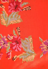 Pashmina Wool Needle Work Shawl D - 13 - Orange