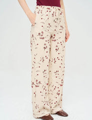 Pret - Moven - Palazzo Pants with Floral Embroidery and Sequins, Elastic Waistband - Skin