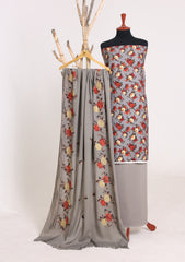 Winter - Riwaj - Printed Cotray Suit - Wool Shawl - D#14 - D Grey