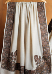 Pashmina Embroidered Border Shawl D#207 - Fawn