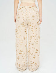 Pret - Moven - Floral Embroidered and Sequined Palazzo Pants with Elastic Waistband, Skin