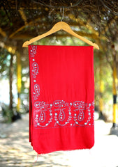 Pashmina Wool Needle Work Shawl D - 19 - Red