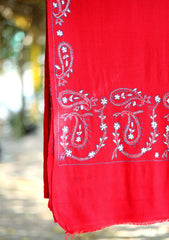 Pashmina Wool Needle Work Shawl D - 19 - Red