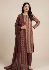 Winter - Riwaj - Printed Cotray Suit - Wool Shawl - D#13 - Chocolate