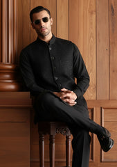 Elite Men China Boski Unstitched Waistcoat Fabric - D#08 - Black