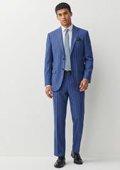 Scabal Super Fine 140's Broad Stripe Wool Suiting - Royal Blue