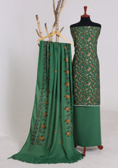 Winter - Riwaj - Printed Cotray Suit - Wool Shawl - D#15 - D Green