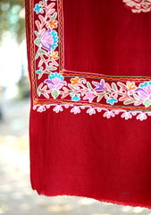 Pashmina Ari Work Jaaldar Shawl D - 01 - Maroon