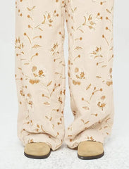Pret - Moven - Floral Embroidered and Sequined Palazzo Pants with Elastic Waistband, Skin