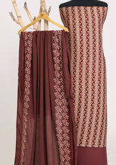 Winter - Riwaj - Printed Cotray Suit - Wool Shawl - D#13 - Chocolate