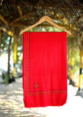 Pashmina Wool Needle Work Shawl D - 20 - Red