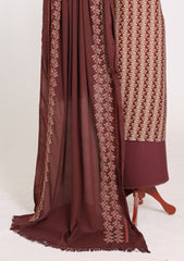 Winter - Riwaj - Printed Cotray Suit - Wool Shawl - D#13 - Chocolate