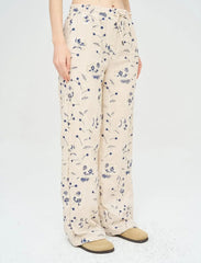 Pret - Moven - Palazzo Pants with Floral Embroidery and Sequins, Elastic Waistband - Skin